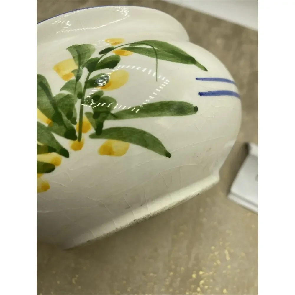 Vintage Hand Painted Rice/Soup Bowl 5” Diameter Blue & Yellow Floral Design